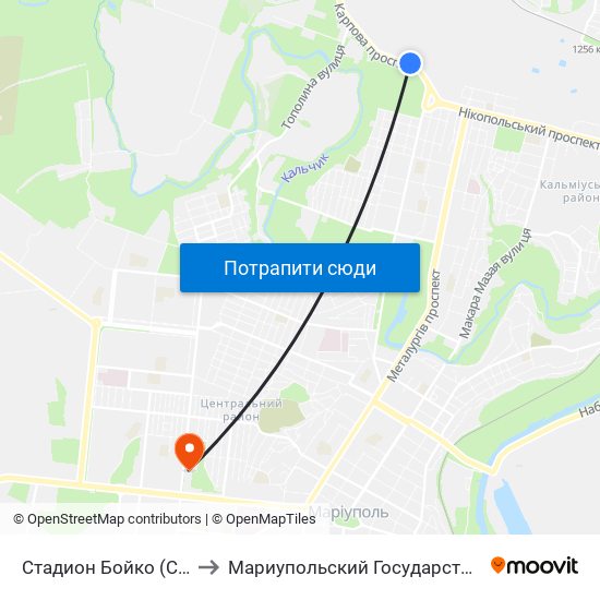 Стадион Бойко (Стадіон Бойка) to Мариупольский Государственный Университет map