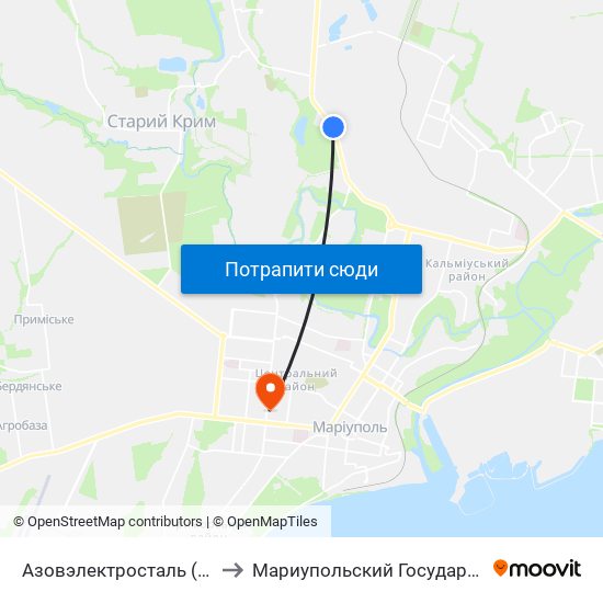 Азовэлектросталь (Азовелектросталь) to Мариупольский Государственный Университет map