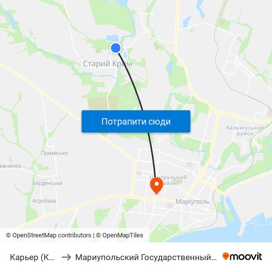 Карьер (Кар'Єр) to Мариупольский Государственный Университет map