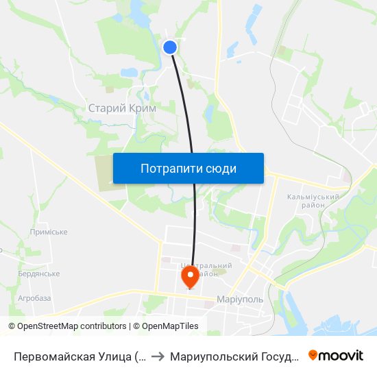 Первомайская Улица (Першотравнева Вулиця) to Мариупольский Государственный Университет map