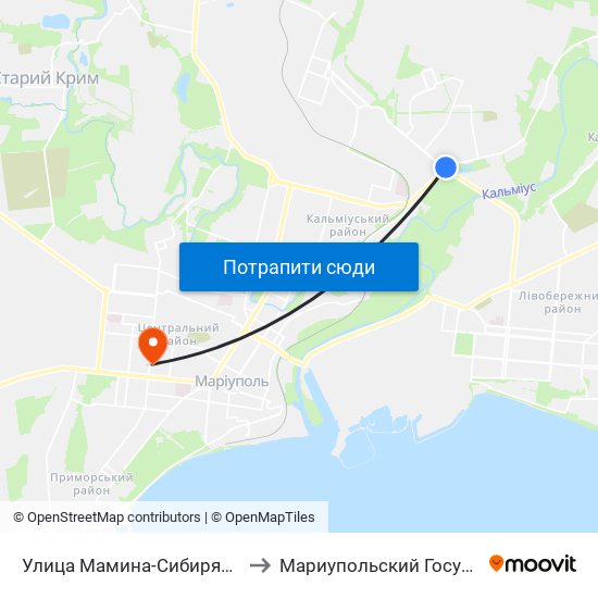 Улица Мамина-Сибиряка (Вулиця Маміна-Сибіряка) to Мариупольский Государственный Университет map
