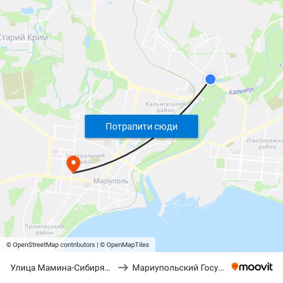 Улица Мамина-Сибиряка (Вулиця Маміна-Сибіряка) to Мариупольский Государственный Университет map