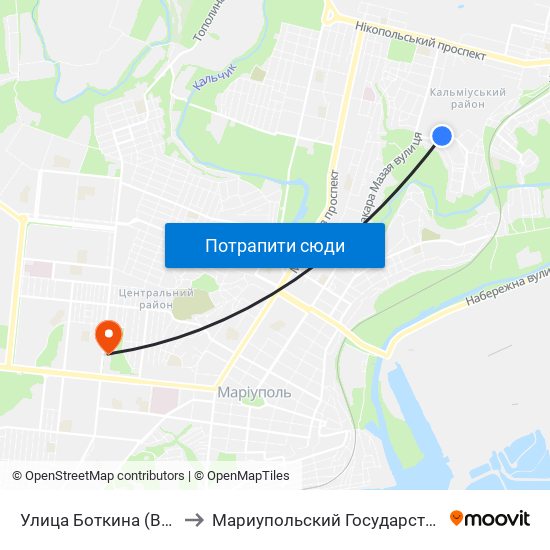 Улица Боткина (Вулиця Боткіна) to Мариупольский Государственный Университет map