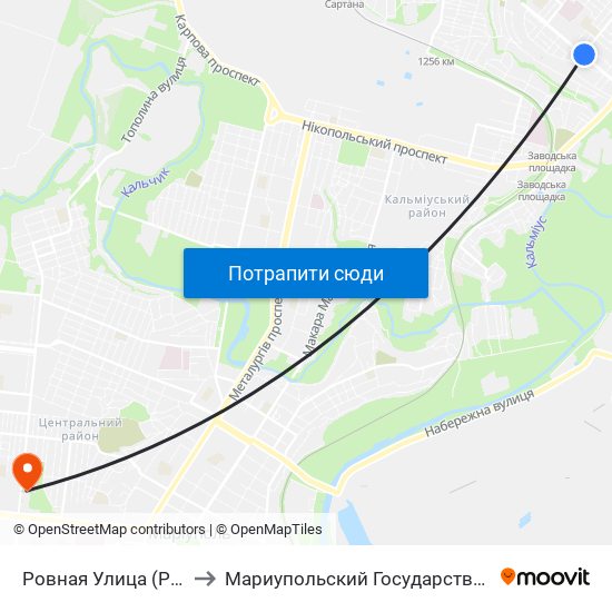 Ровная Улица (Рівна Вулиця) to Мариупольский Государственный Университет map