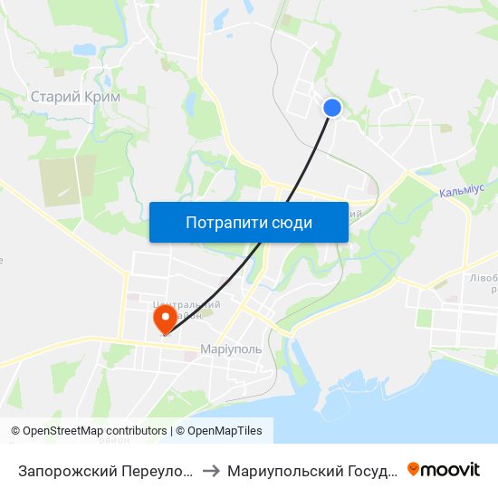 Запорожский Переулок (Запорізький Провулок) to Мариупольский Государственный Университет map