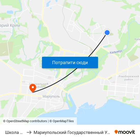 Школа №30 to Мариупольский Государственный Университет map