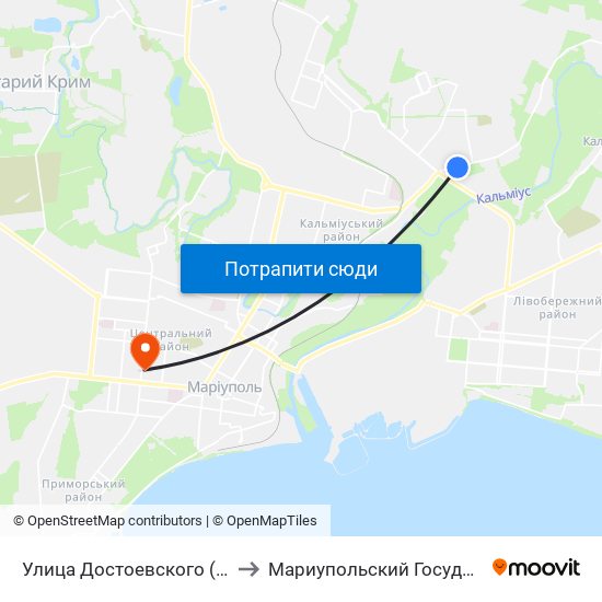 Улица Достоевского (Вулиця Достоєвського) to Мариупольский Государственный Университет map