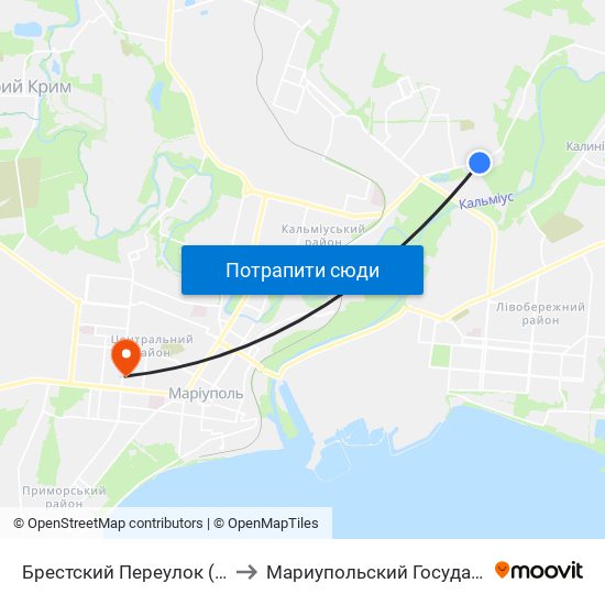 Брестский Переулок (Брестський Провулок) to Мариупольский Государственный Университет map