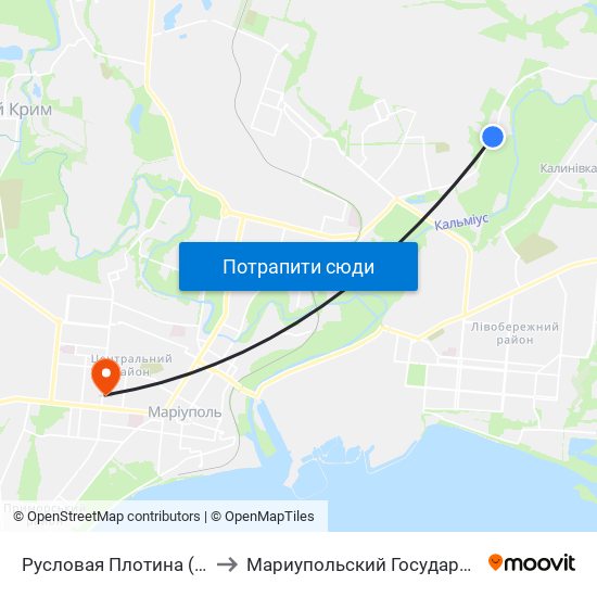 Русловая Плотина (Руслова Плотина) to Мариупольский Государственный Университет map