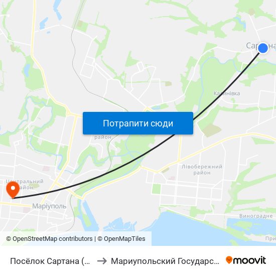 Посёлок Сартана (Селище Сартана) to Мариупольский Государственный Университет map