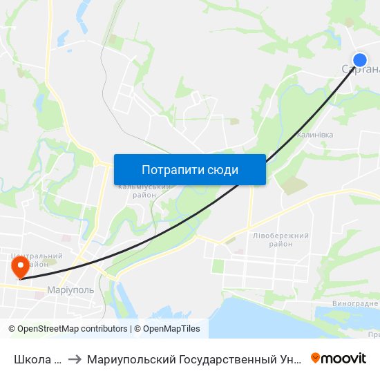 Школа №8 to Мариупольский Государственный Университет map