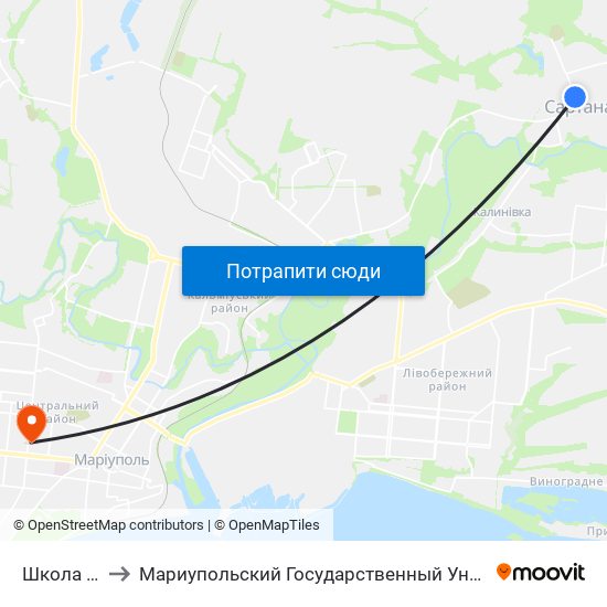 Школа №8 to Мариупольский Государственный Университет map