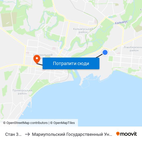 Стан 3600 to Мариупольский Государственный Университет map