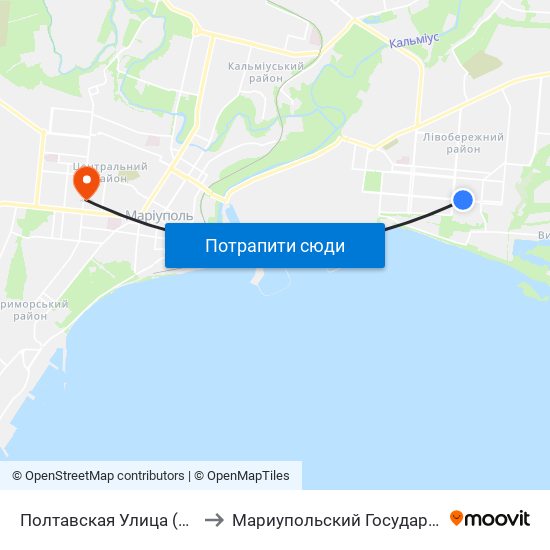 Полтавская Улица (Полтавська Вулиця) to Мариупольский Государственный Университет map