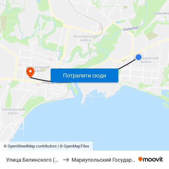 Улица Белинского (Вулиця Бєлінського) to Мариупольский Государственный Университет map