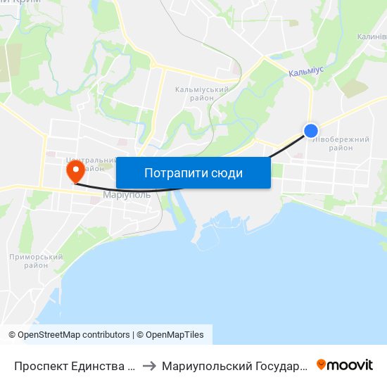 Проспект Единства (Проспект Єдності) to Мариупольский Государственный Университет map