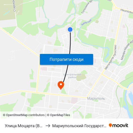 Улица Моцарта (Вулиця Моцарта) to Мариупольский Государственный Университет map