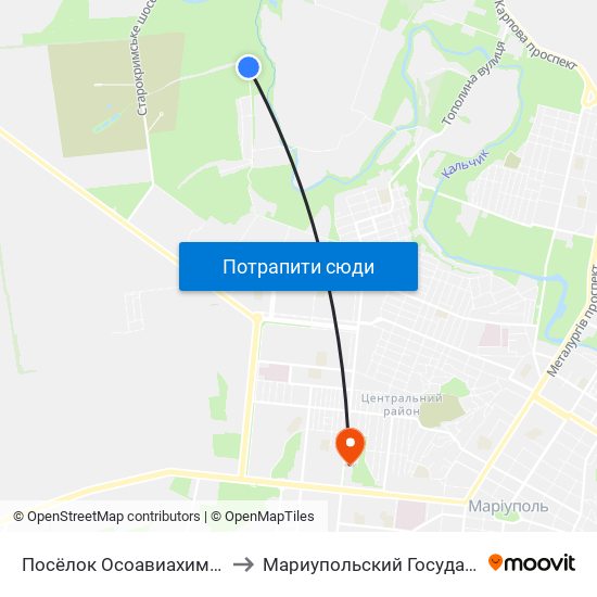 Посёлок Осоавиахима (Селище Тсоавіахіму) to Мариупольский Государственный Университет map