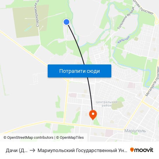 Дачи (Дачі) to Мариупольский Государственный Университет map