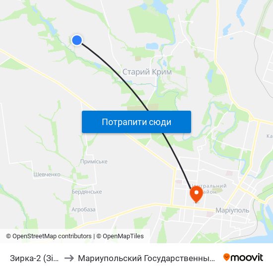 Зирка-2 (Зірка-2) to Мариупольский Государственный Университет map