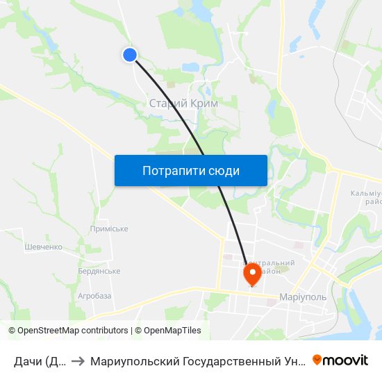 Дачи (Дачі) to Мариупольский Государственный Университет map