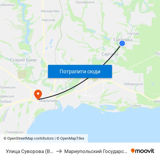 Улица Суворова (Вулиця Суворова) to Мариупольский Государственный Университет map