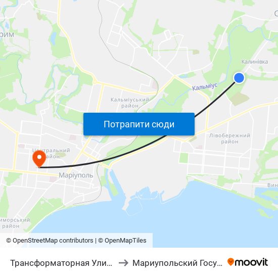 Трансформаторная Улица (Трансформаторна Вулиця) to Мариупольский Государственный Университет map