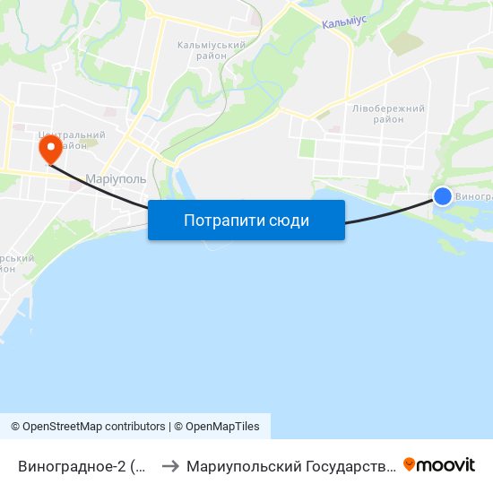 Виноградное-2 (Виноградне-2) to Мариупольский Государственный Университет map