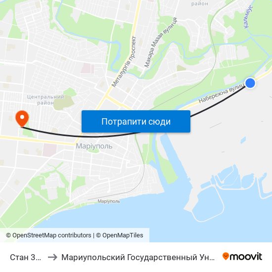 Стан 3600 to Мариупольский Государственный Университет map