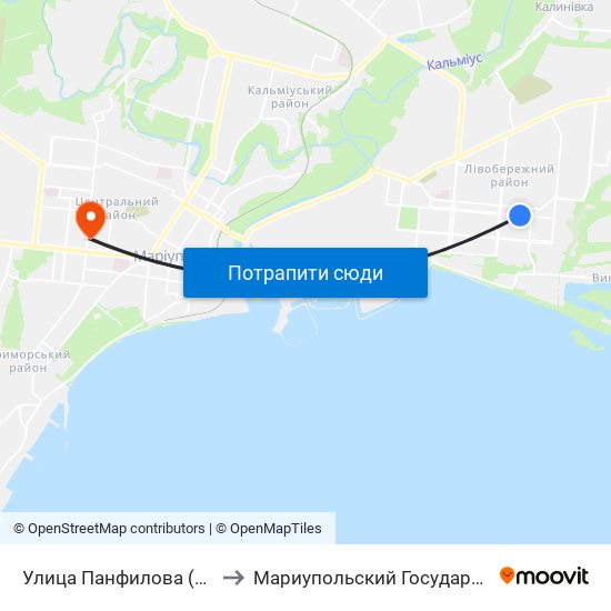 Улица Панфилова (Вулиця Панфілова) to Мариупольский Государственный Университет map