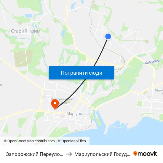 Запорожский Переулок (Запорізький Провулок) to Мариупольский Государственный Университет map