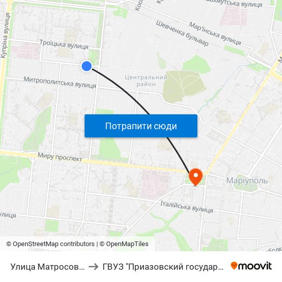 Улица Матросова (Вулиця Матросова) to ГВУЗ "Приазовский государственный технический университет" map