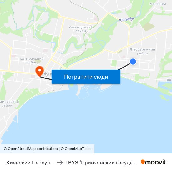 Киевский Переулок (Київський Провулок) to ГВУЗ "Приазовский государственный технический университет" map