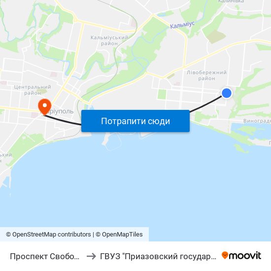 Проспект Свободы (Проспект Свободи) to ГВУЗ "Приазовский государственный технический университет" map