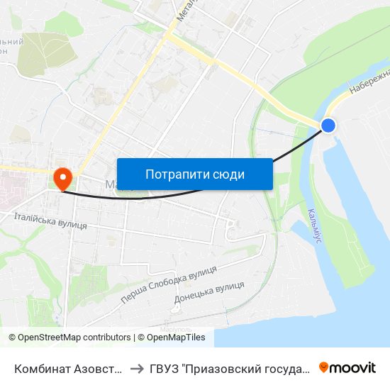 Комбинат Азовсталь (Комбінат Азовсталь) to ГВУЗ "Приазовский государственный технический университет" map