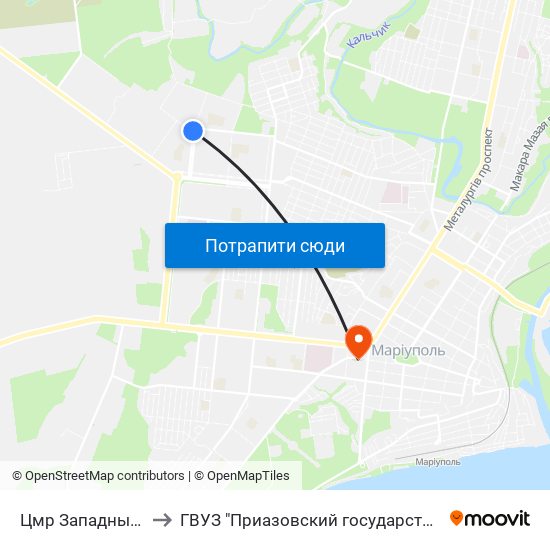 Цмр Западный (Цмр Західний) to ГВУЗ "Приазовский государственный технический университет" map