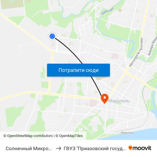 Солнечный Микрорайон (Сонячний Мікрорайон) to ГВУЗ "Приазовский государственный технический университет" map