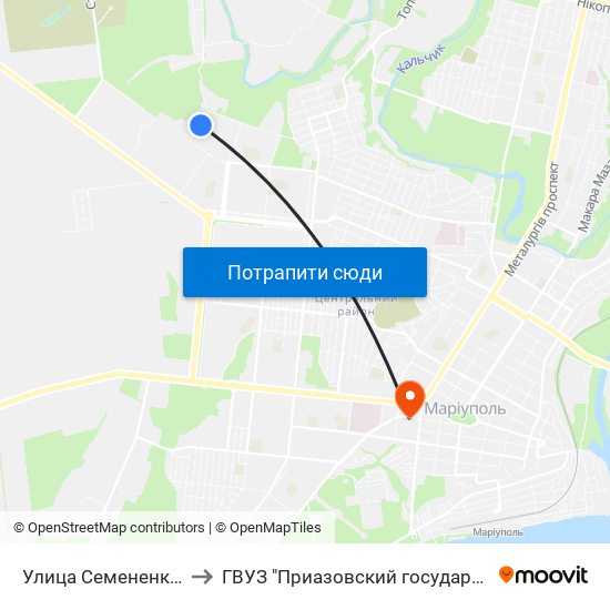Улица Семененко (Вулиця Семененка) to ГВУЗ "Приазовский государственный технический университет" map