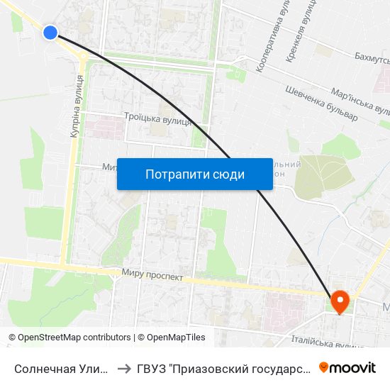 Солнечная Улица (Сонячна Вулиця) to ГВУЗ "Приазовский государственный технический университет" map