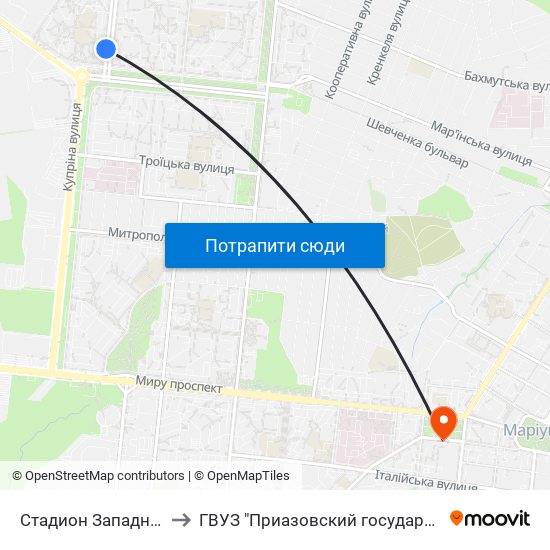 Стадион Западный (Стадіон Західний) to ГВУЗ "Приазовский государственный технический университет" map