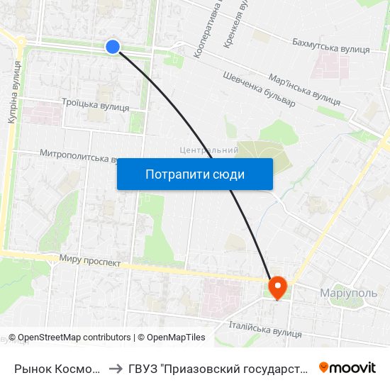 Рынок Космос (Ринок Космос) to ГВУЗ "Приазовский государственный технический университет" map