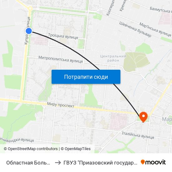 Областная Больница (Обласна Лікарня) to ГВУЗ "Приазовский государственный технический университет" map