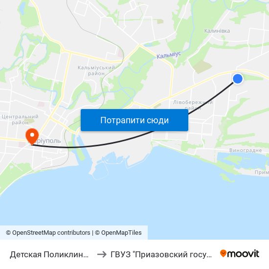Детская Поликлиника №1 (Дитяча Поліклініка №1) to ГВУЗ "Приазовский государственный технический университет" map