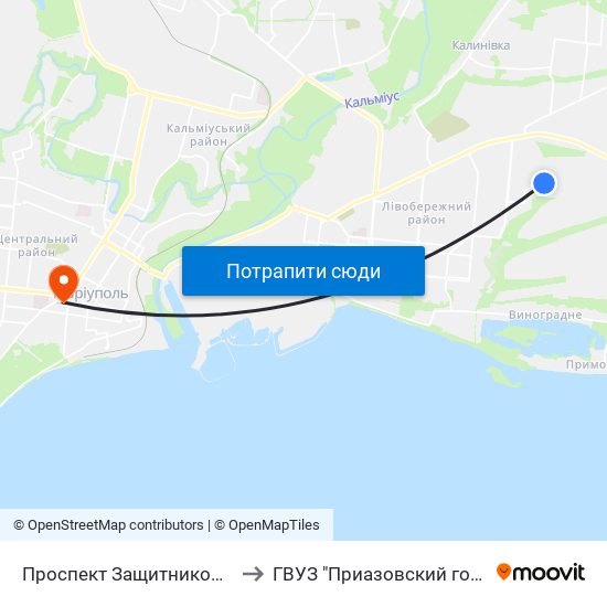 Проспект Защитников Украины (Проспект Захисників України) to ГВУЗ "Приазовский государственный технический университет" map