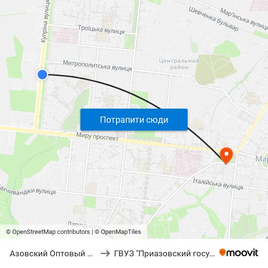 Азовский Оптовый Рынок (Азовський Оптовий Ринок) to ГВУЗ "Приазовский государственный технический университет" map