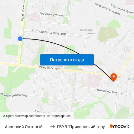 Азовский Оптовый Рынок (Азовський Оптовий Ринок) to ГВУЗ "Приазовский государственный технический университет" map
