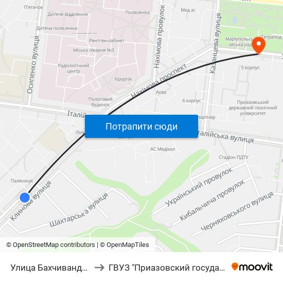 Улица Бахчиванджи (Вулиця Бахчиванджи) to ГВУЗ "Приазовский государственный технический университет" map