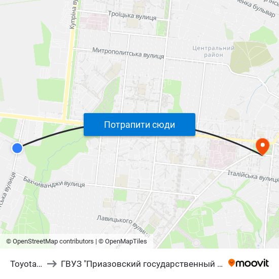 Toyota Центр to ГВУЗ "Приазовский государственный технический университет" map