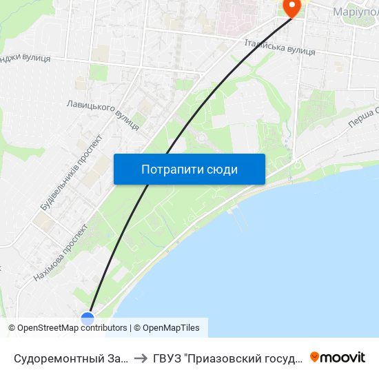 Судоремонтный Завод (Судноремонтний Завод) to ГВУЗ "Приазовский государственный технический университет" map