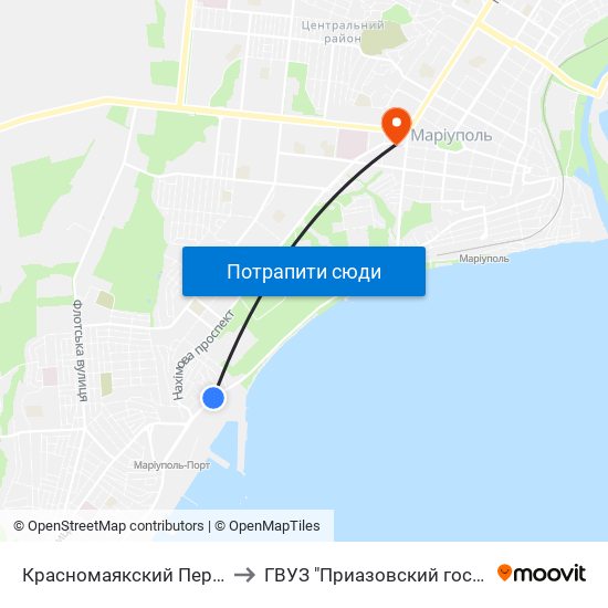 Красномаякский Переулок (Черновомаяцький Провулок) to ГВУЗ "Приазовский государственный технический университет" map